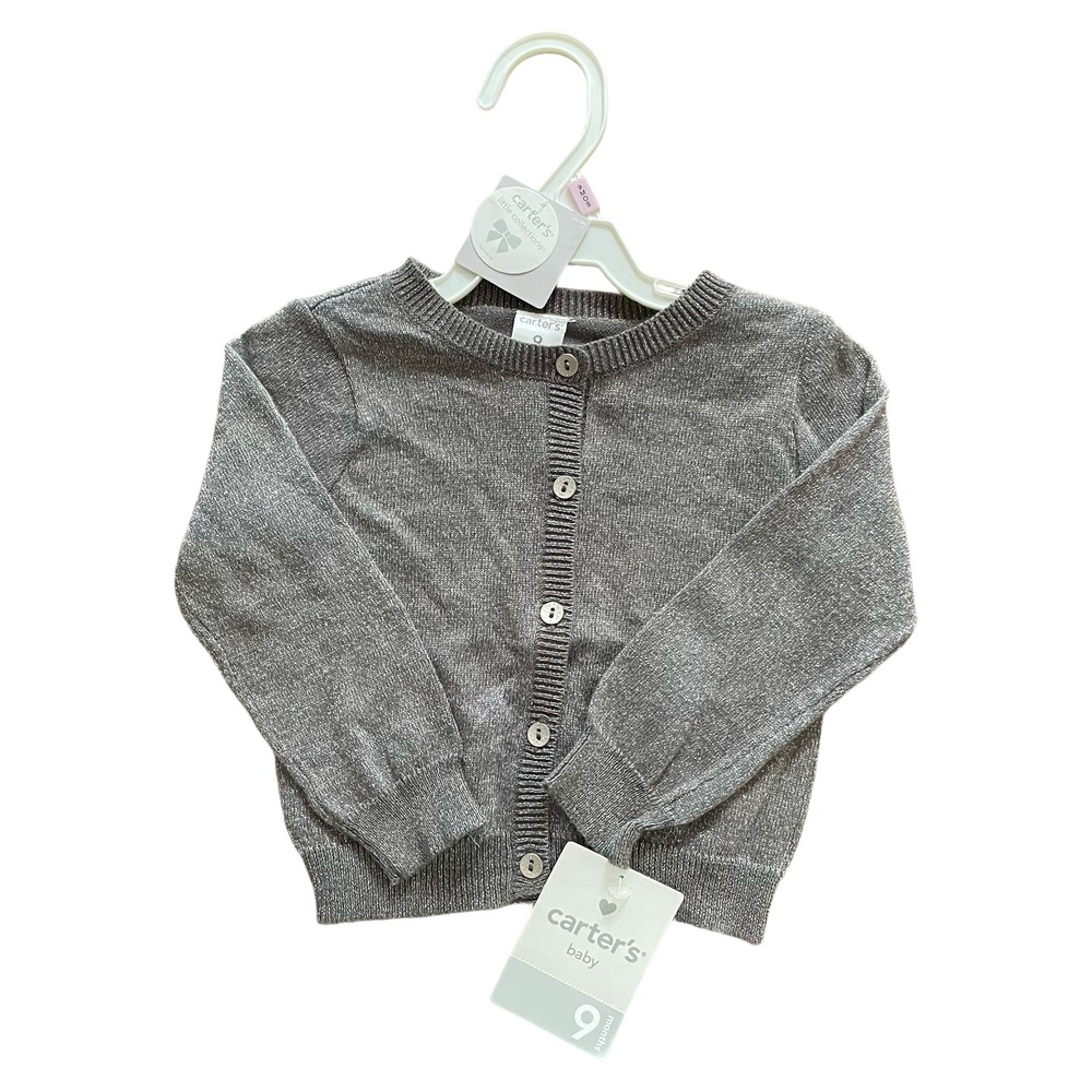Carters Baby Girls Metallic Silver Shimmer Button Front Cardigan Sweater 9M NEW